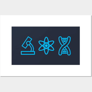 Neon Blue Science Icons T-Shirt Posters and Art